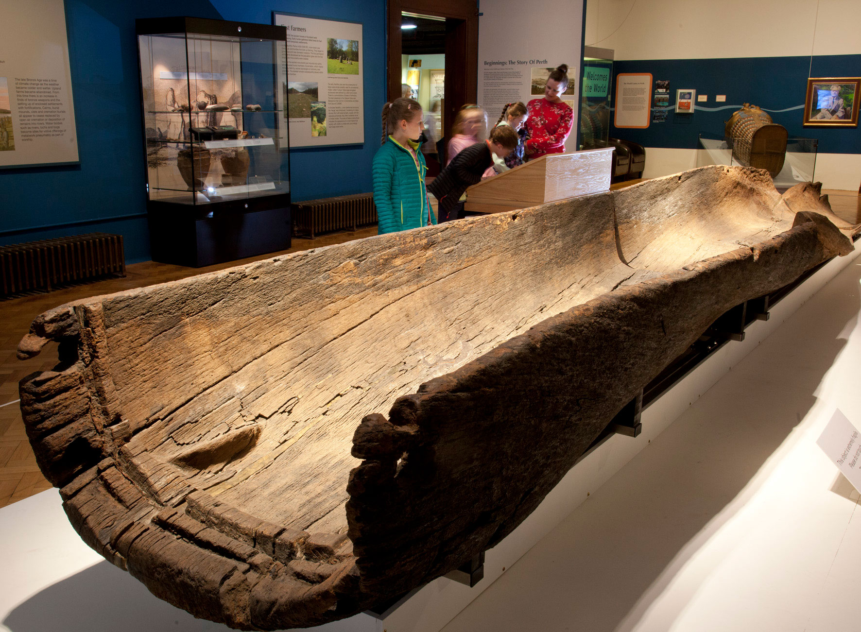 Carpow Logboat, 1,000 BC, oak. On display at Perth Museum and Art Gallery in 2017 before latest conservation at National Museums Scotland . Photo, Culture Perth and Kinross