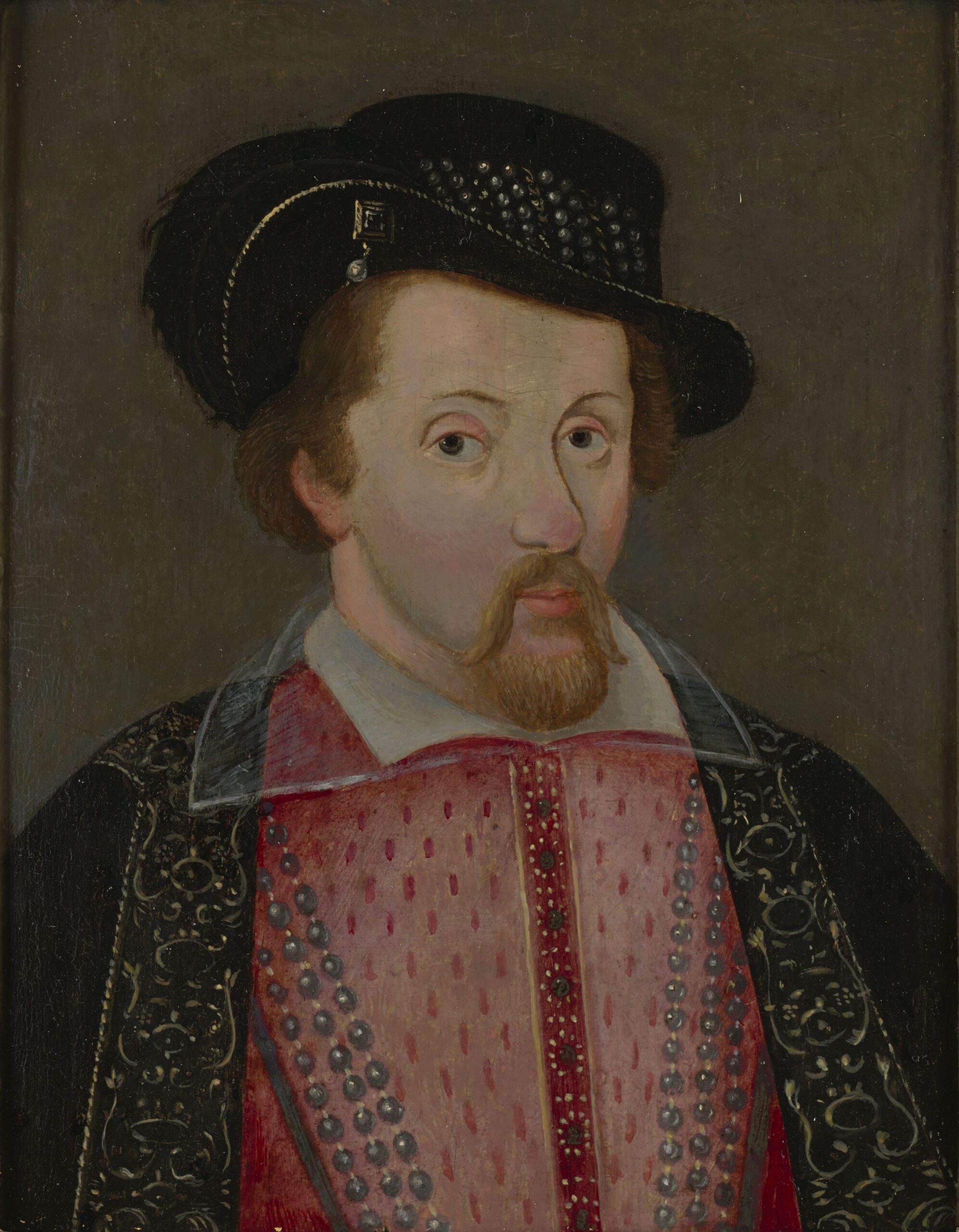 John de Critz (after), King James VI and I (1566-1625) reigned Scotland from 1567, England 1603-1625. UK Government Art Collection