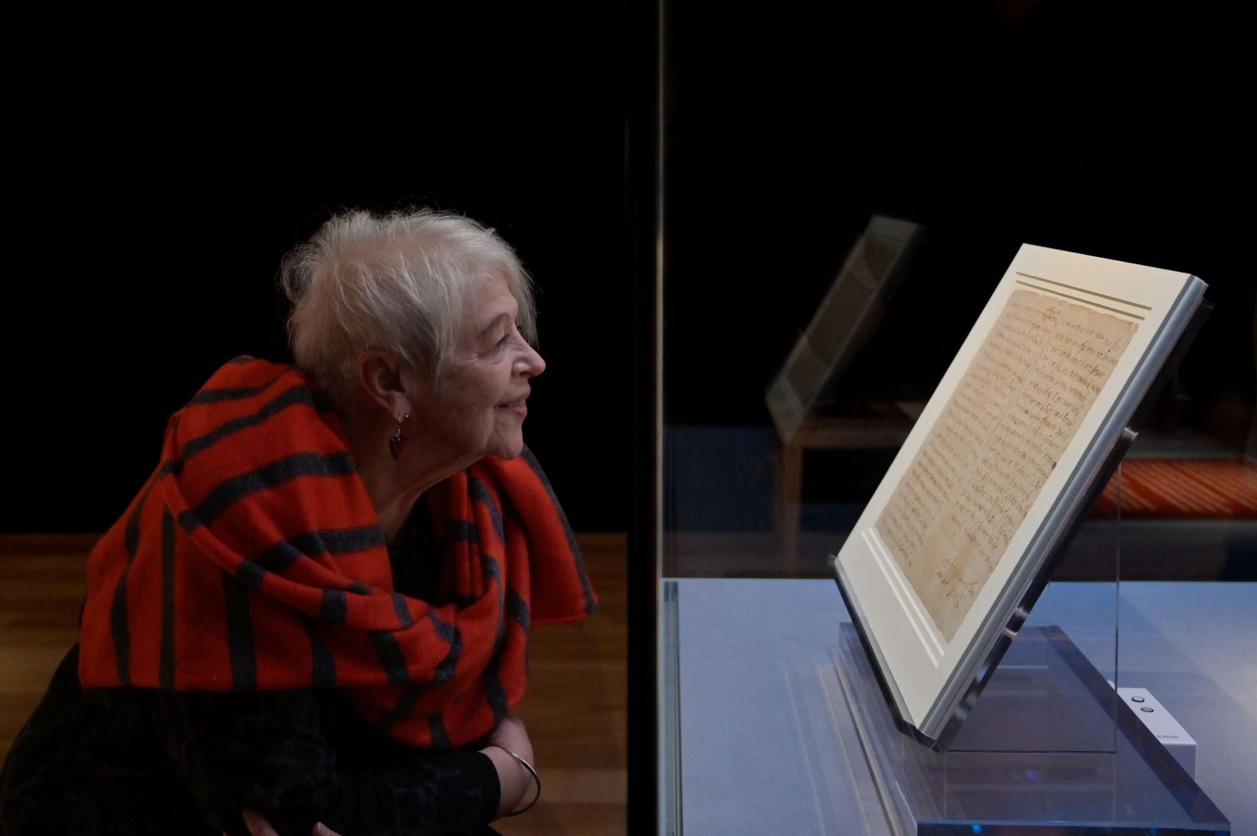 Liz Lochhead views the Last Letter at Perth Museum. Photo by Julie Howden